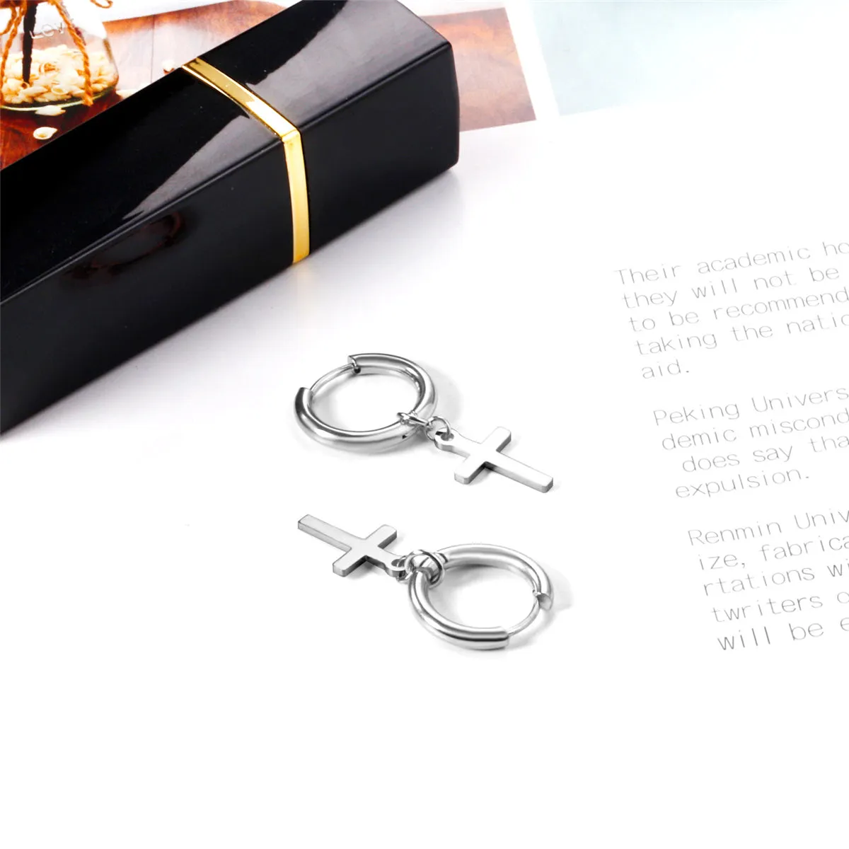 Silver-Plated Cross Huggie Earrings