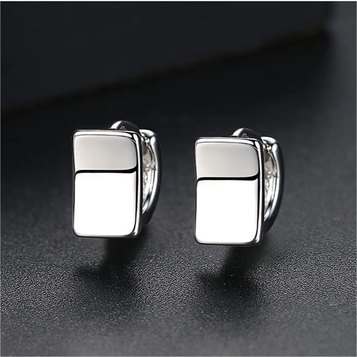 Silver-Plated Curved Rectangle Face Huggie Earrings