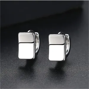 Silver-Plated Curved Rectangle Face Huggie Earrings