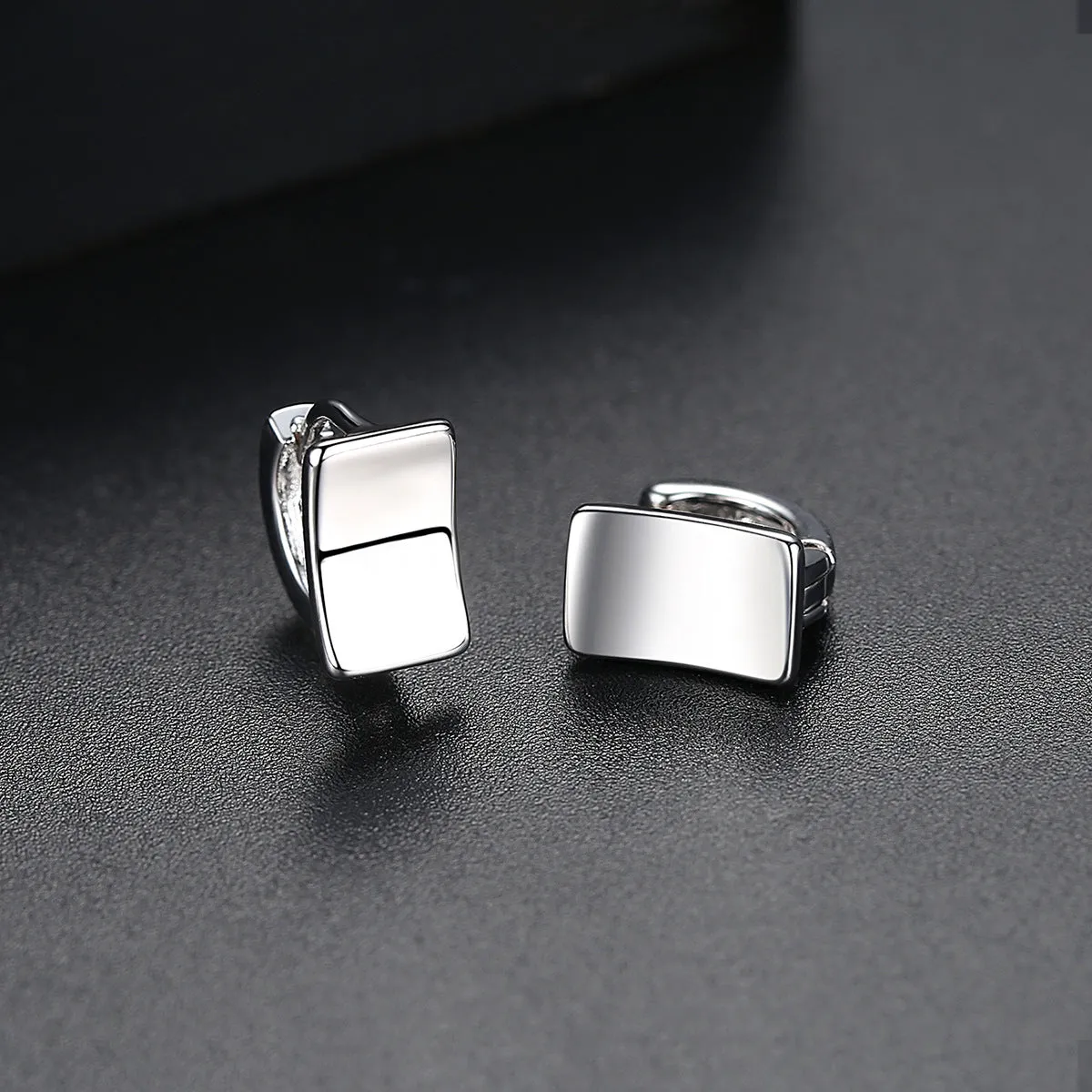 Silver-Plated Curved Rectangle Face Huggie Earrings