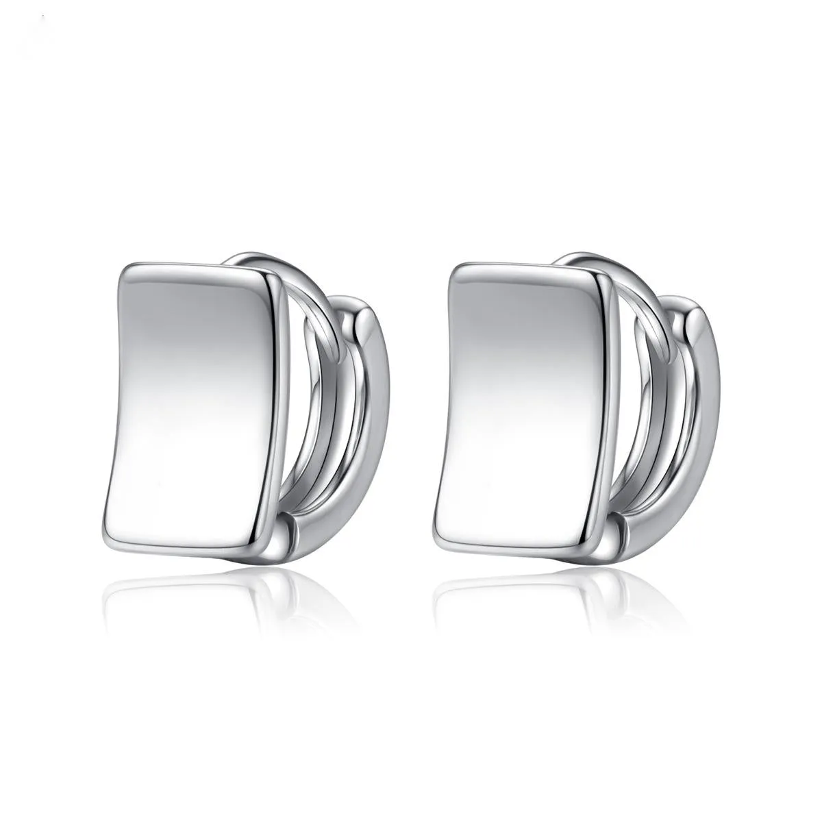 Silver-Plated Curved Rectangle Face Huggie Earrings