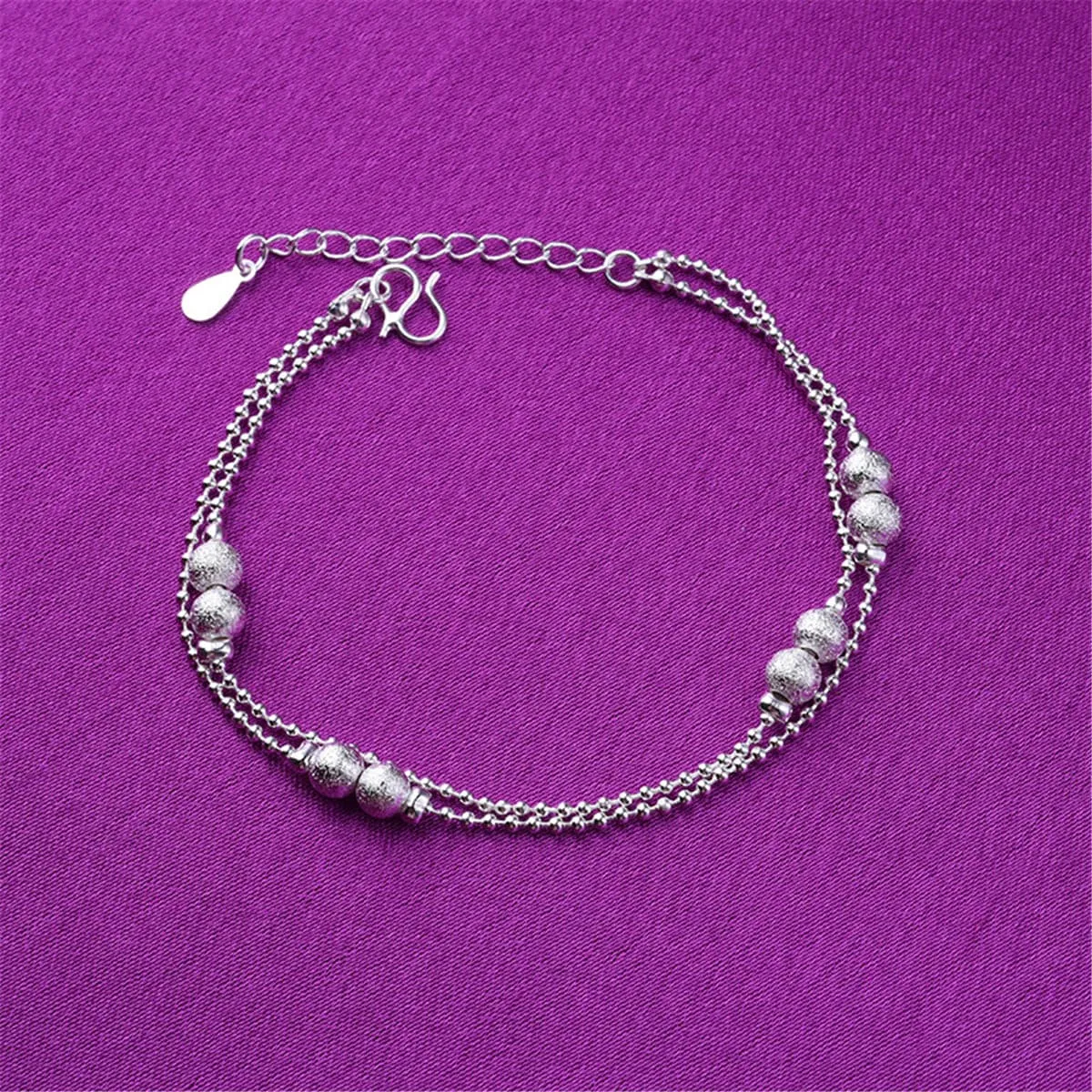 Silver-Plated Frosted Bead Double-Strand Anklet