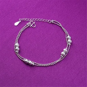 Silver-Plated Frosted Bead Double-Strand Anklet