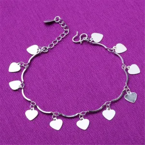 Silver-Plated Heart Station Anklet