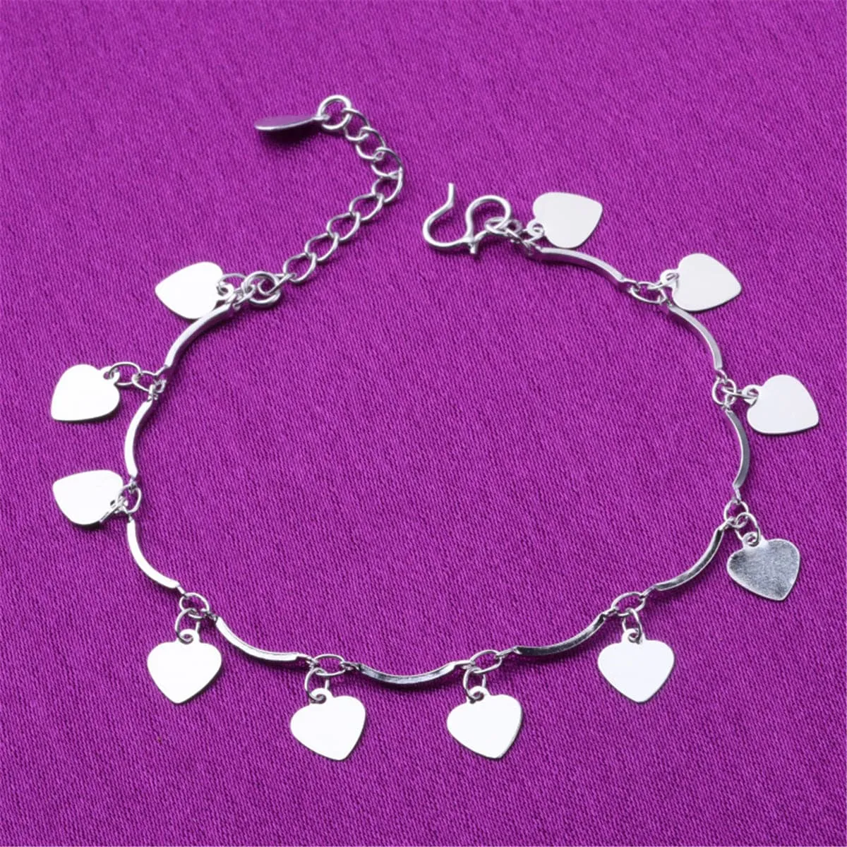 Silver-Plated Heart Station Anklet