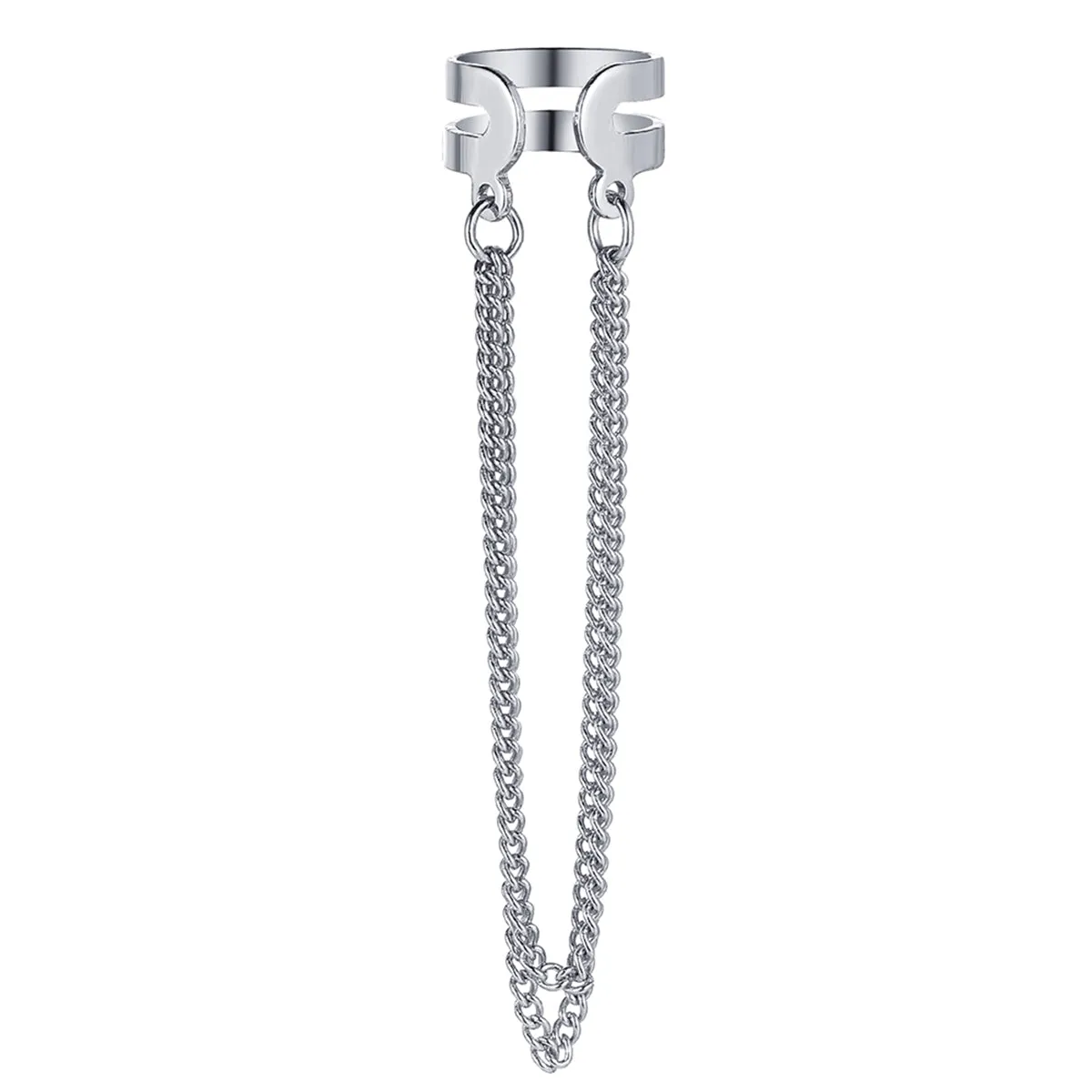 Silver-Plated Layered Chain Ear Cuff