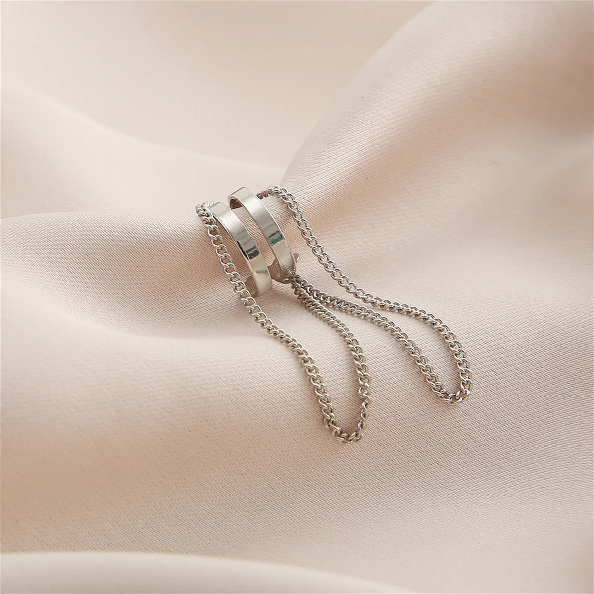 Silver-Plated Layered Chain Ear Cuff