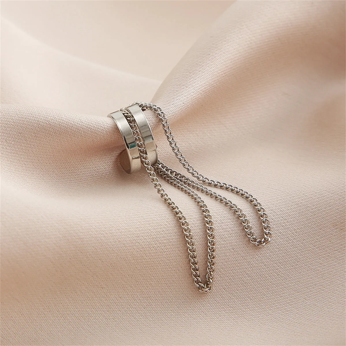 Silver-Plated Layered Chain Ear Cuff