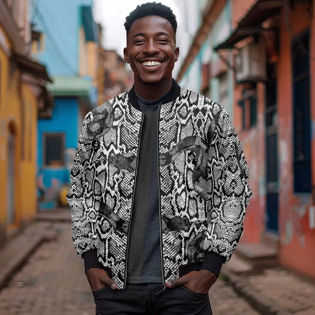 Snake African Skin Animals Pattern Sleeve Zip Bomber Jacket LT15