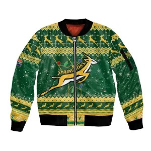 South Africa Christmas Rugby Sleeve Zip Bomber Jacket Springboks Geseende Kersfees LT15