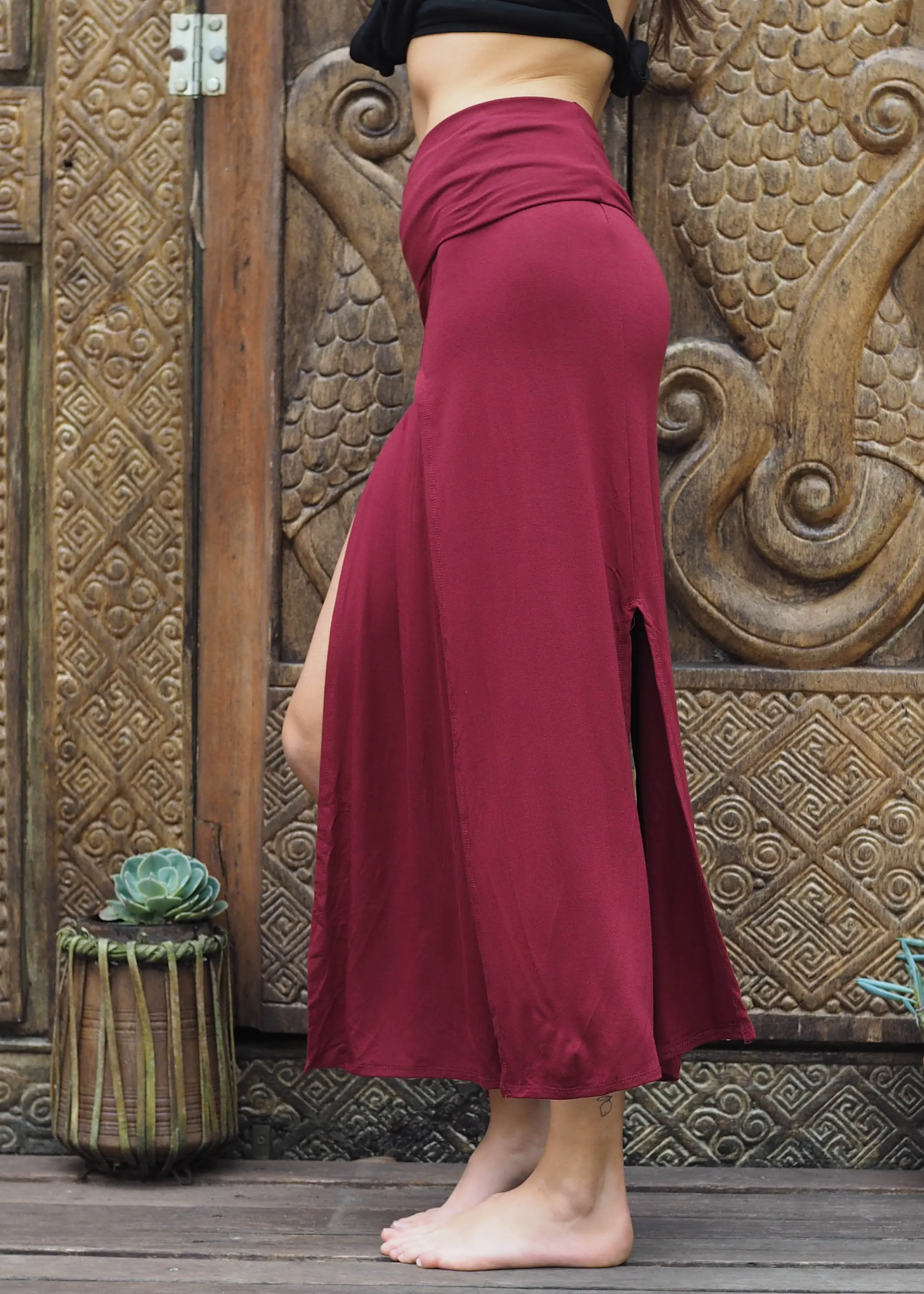 Split Maxi Skirt - Crimson