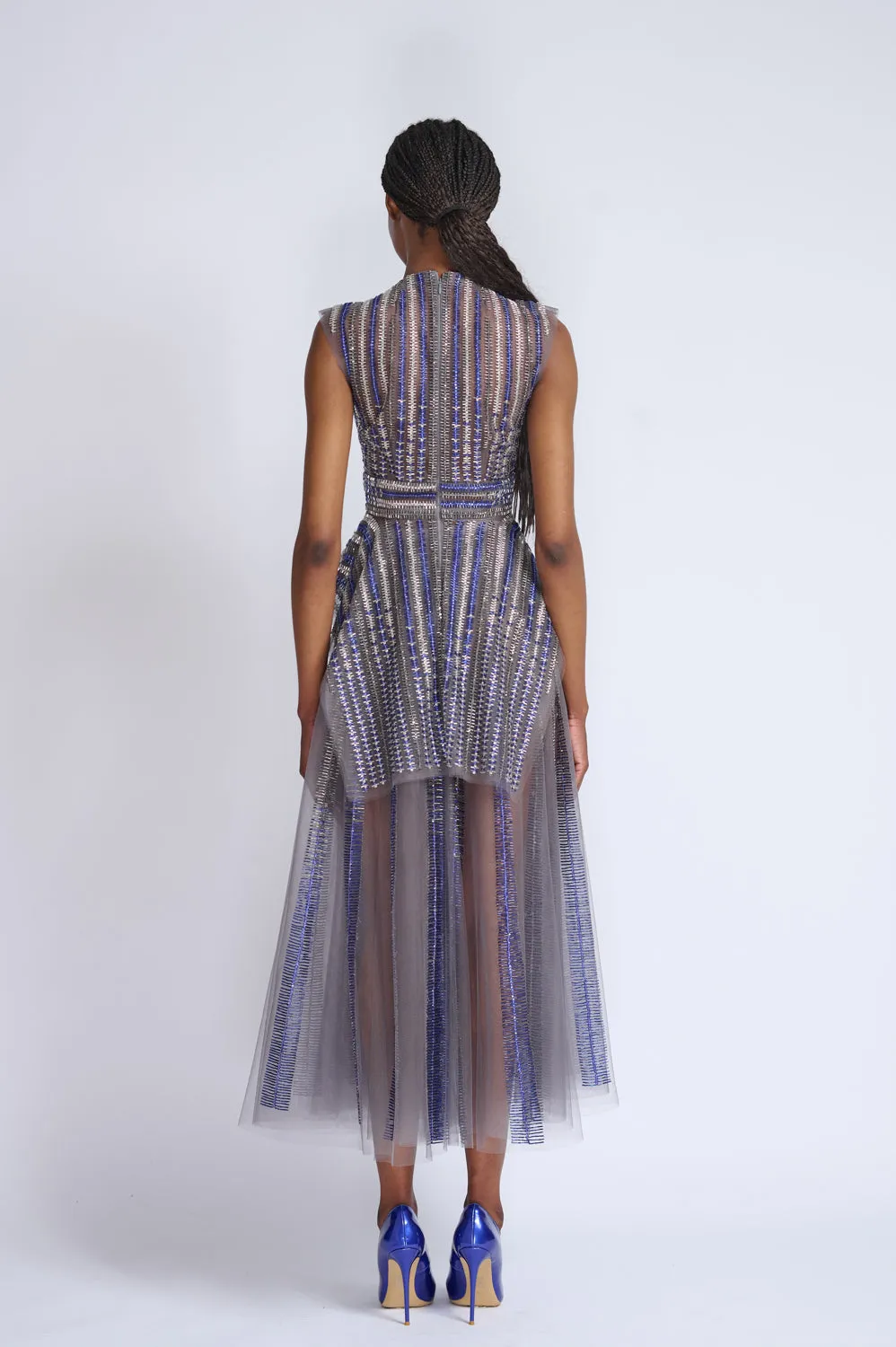 Storm Gray Rayure Embroidery Full Skirt