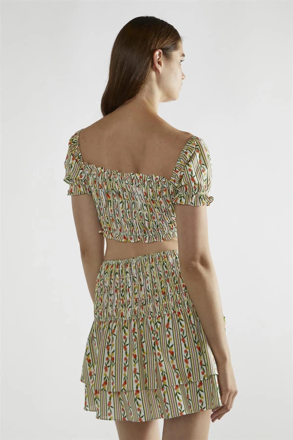 Stripe-Ditsy Linen RaRa Mini-Skirt