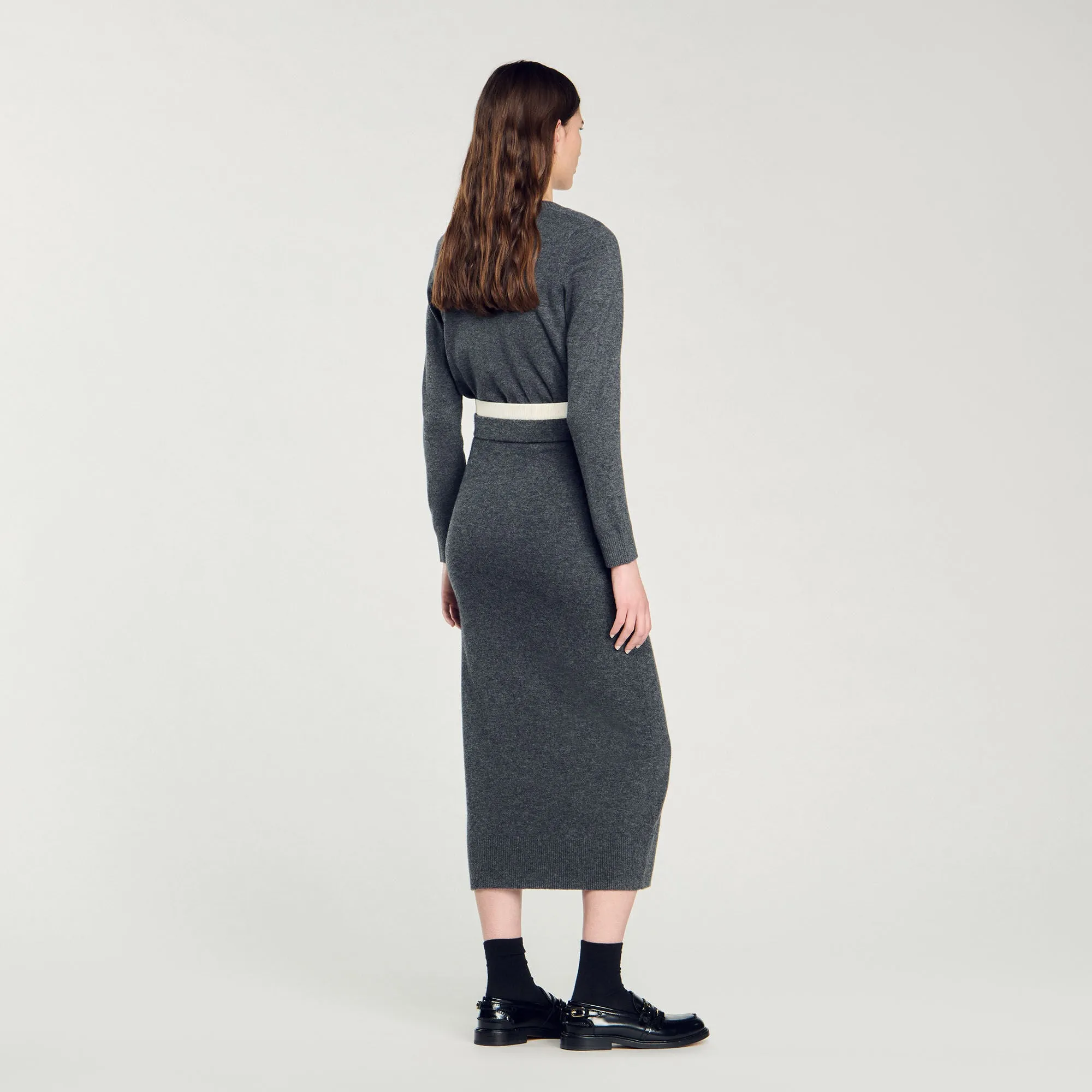 Susan Long Double Waistband Skirt Dark Grey
