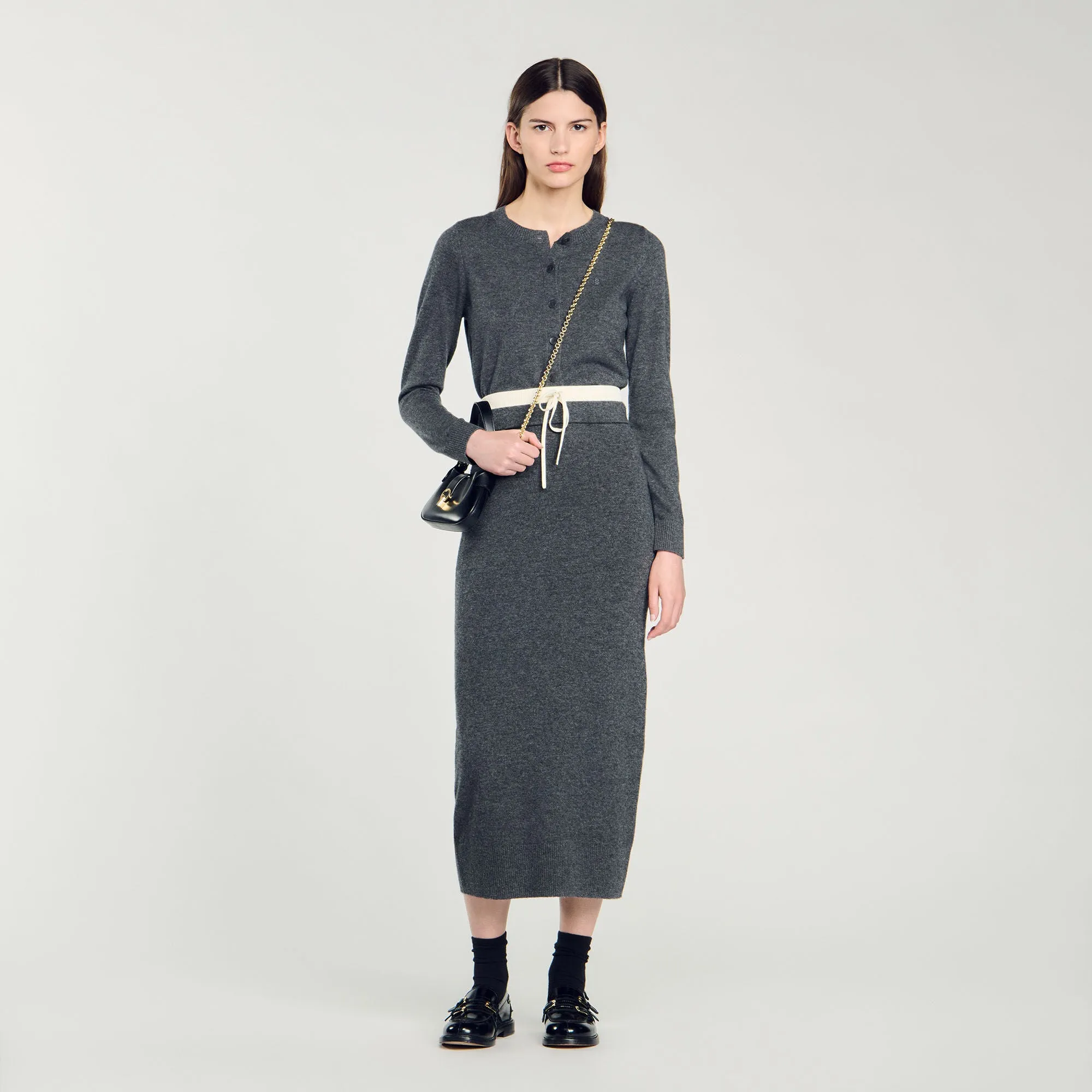 Susan Long Double Waistband Skirt Dark Grey