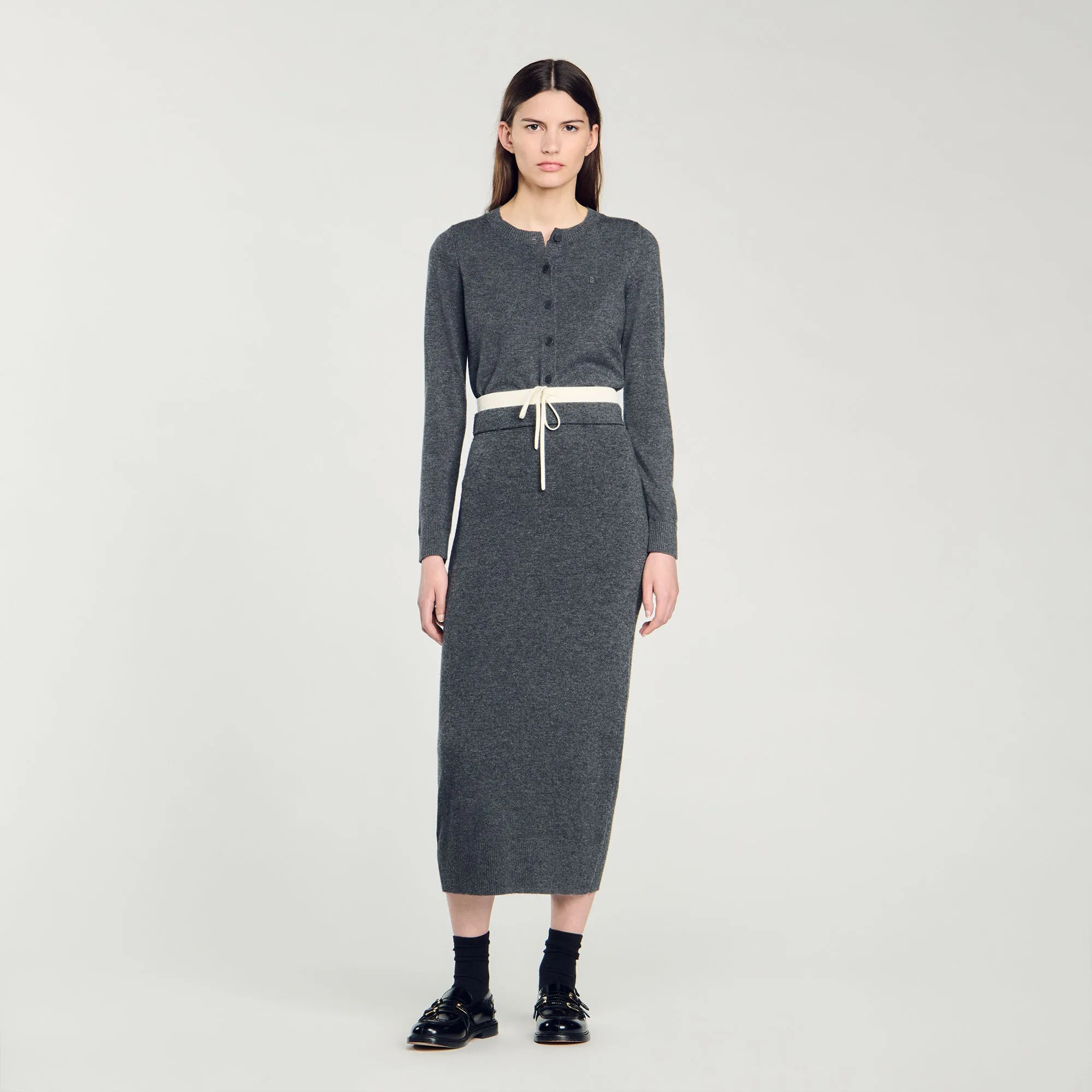 Susan Long Double Waistband Skirt Dark Grey
