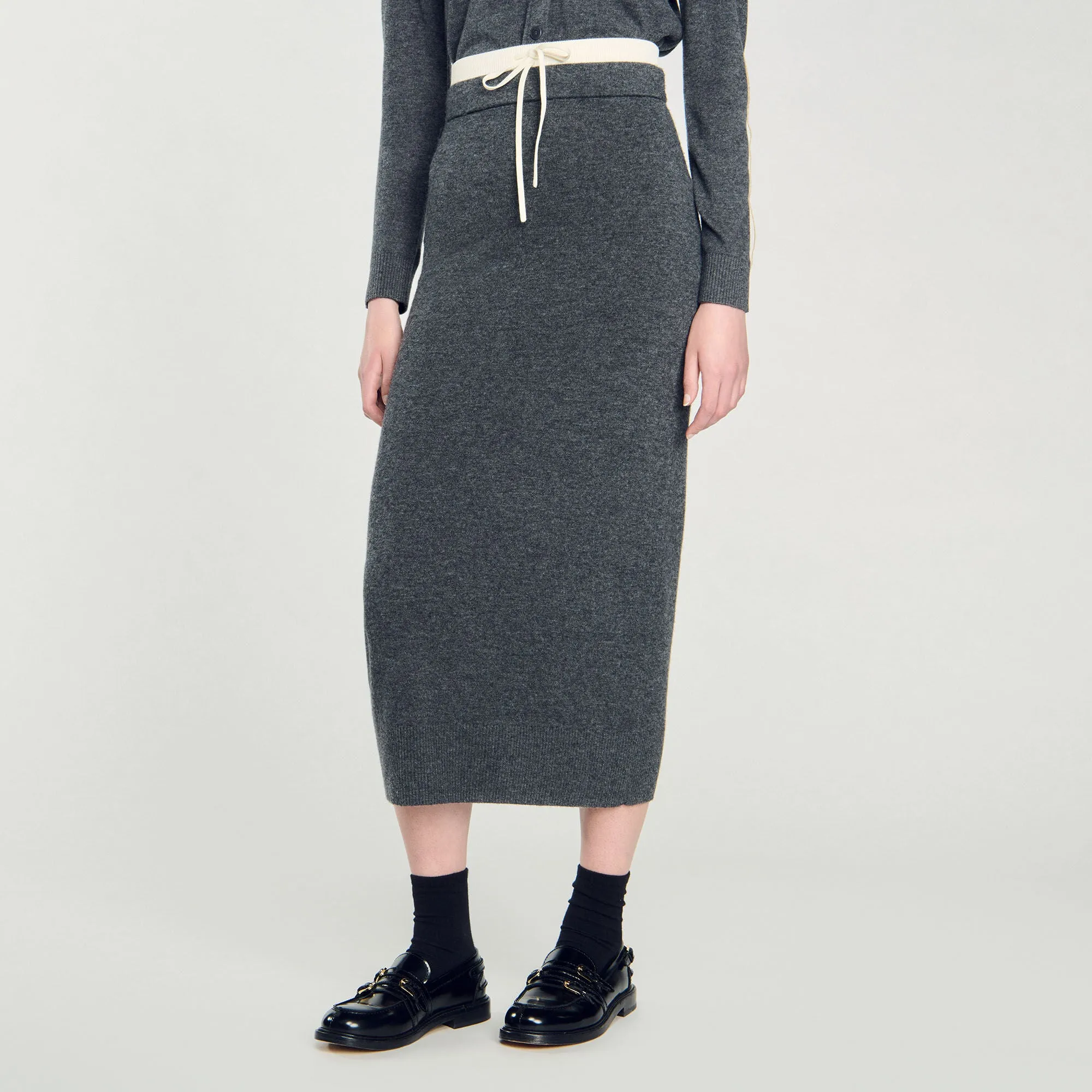 Susan Long Double Waistband Skirt Dark Grey