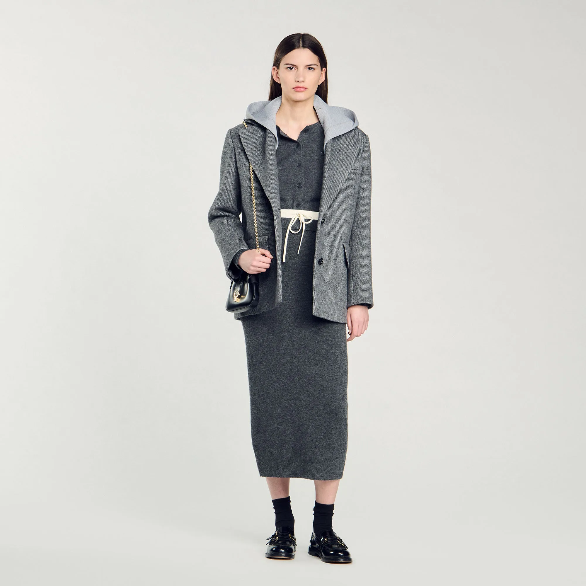 Susan Long Double Waistband Skirt Dark Grey
