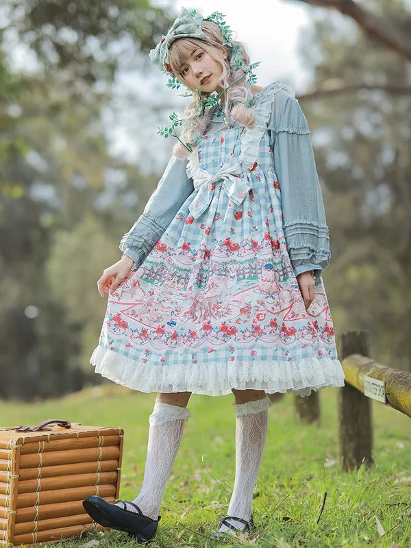 Sweet Lolita JSK Dress Infanta Fairytale Light Sky Blue Sleeveless Ruffles Lolita Jumper Skirts