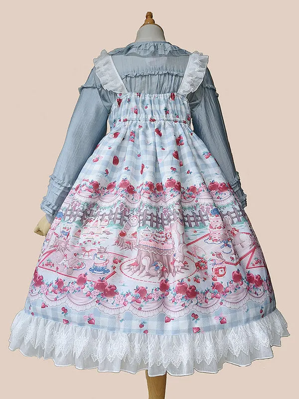 Sweet Lolita JSK Dress Infanta Fairytale Light Sky Blue Sleeveless Ruffles Lolita Jumper Skirts