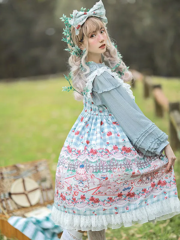 Sweet Lolita JSK Dress Infanta Fairytale Light Sky Blue Sleeveless Ruffles Lolita Jumper Skirts