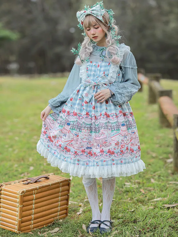 Sweet Lolita JSK Dress Infanta Fairytale Light Sky Blue Sleeveless Ruffles Lolita Jumper Skirts
