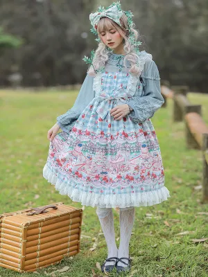 Sweet Lolita JSK Dress Infanta Fairytale Light Sky Blue Sleeveless Ruffles Lolita Jumper Skirts