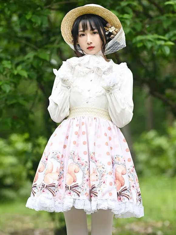 Sweet Lolita Skirt Bow Light Apricot Tea Party Daily Casual Lace Lolita Skirts