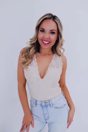 Sweet N Sultry Lace Bodysuit - Beige