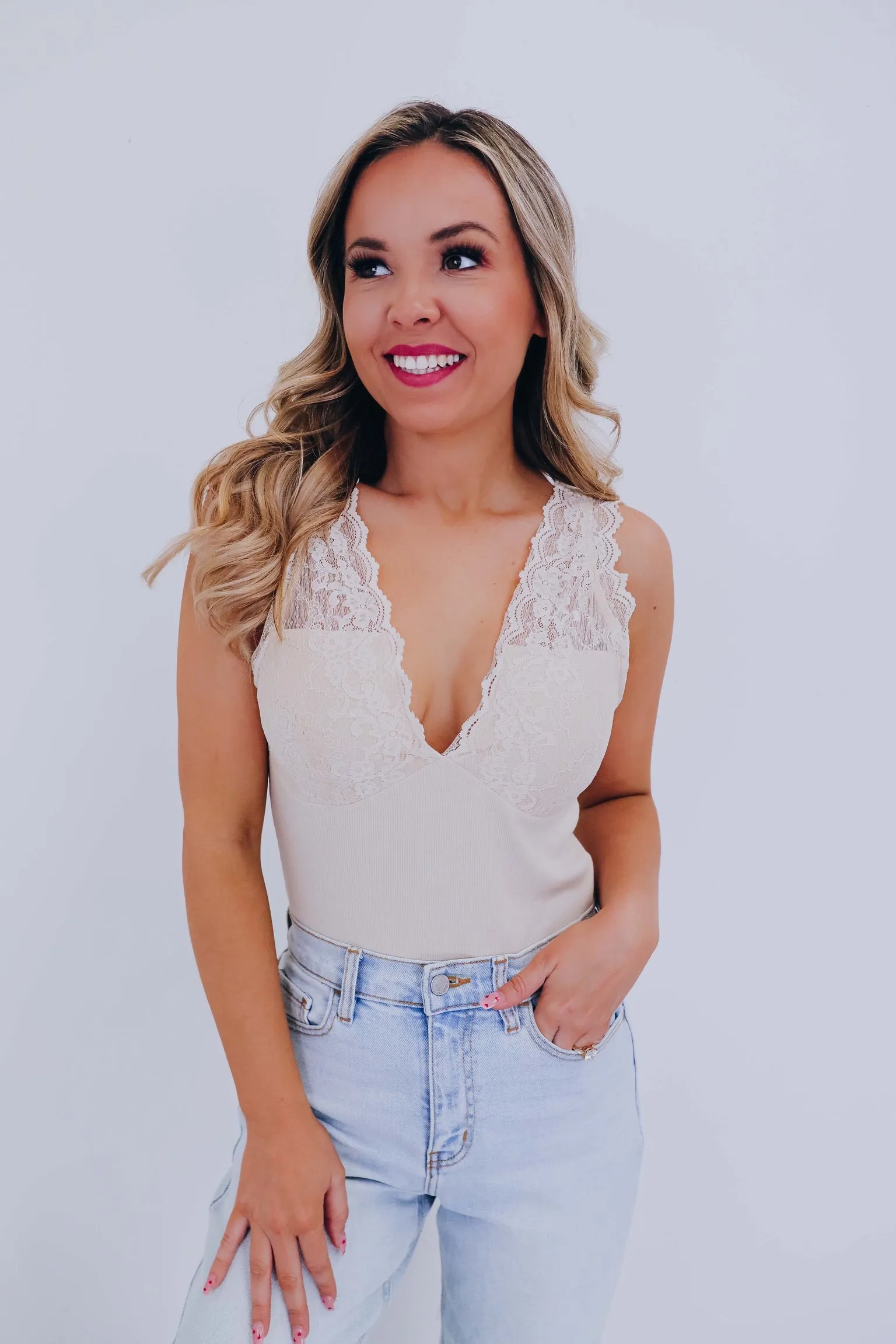 Sweet N Sultry Lace Bodysuit - Beige