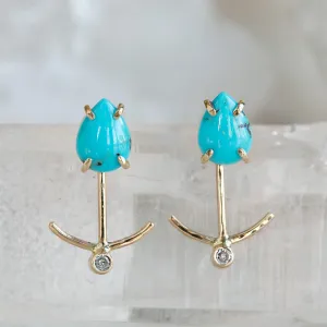 The Turquoise Stud   Diamond Ear Jackets | 14K Yellow Gold