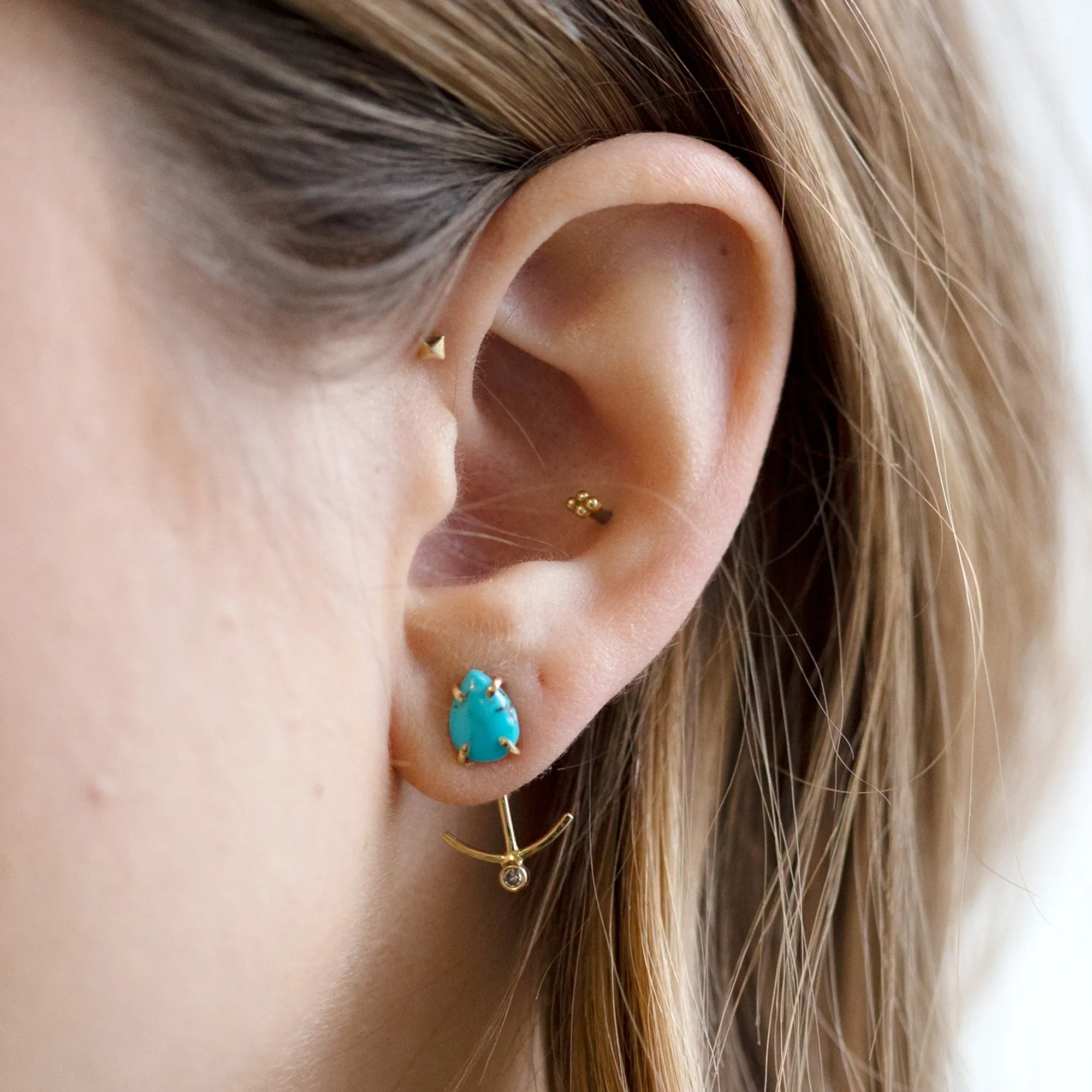 The Turquoise Stud   Diamond Ear Jackets | 14K Yellow Gold
