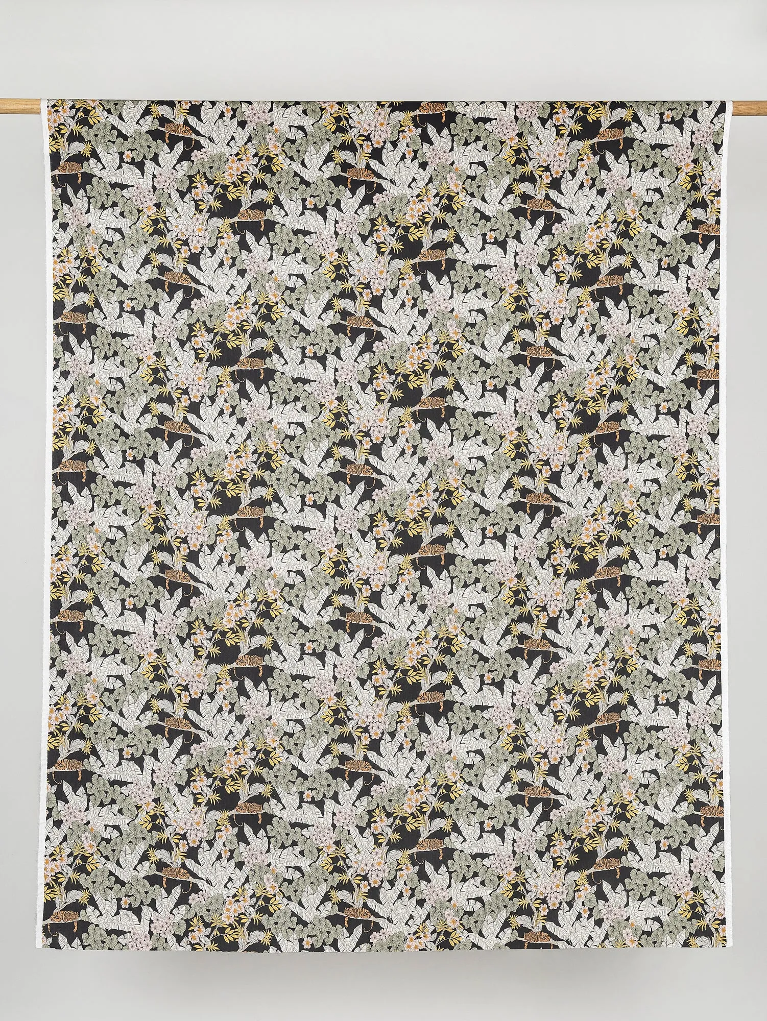 Tiger Floral Print Cotton Poplin - Black   Green   Pink