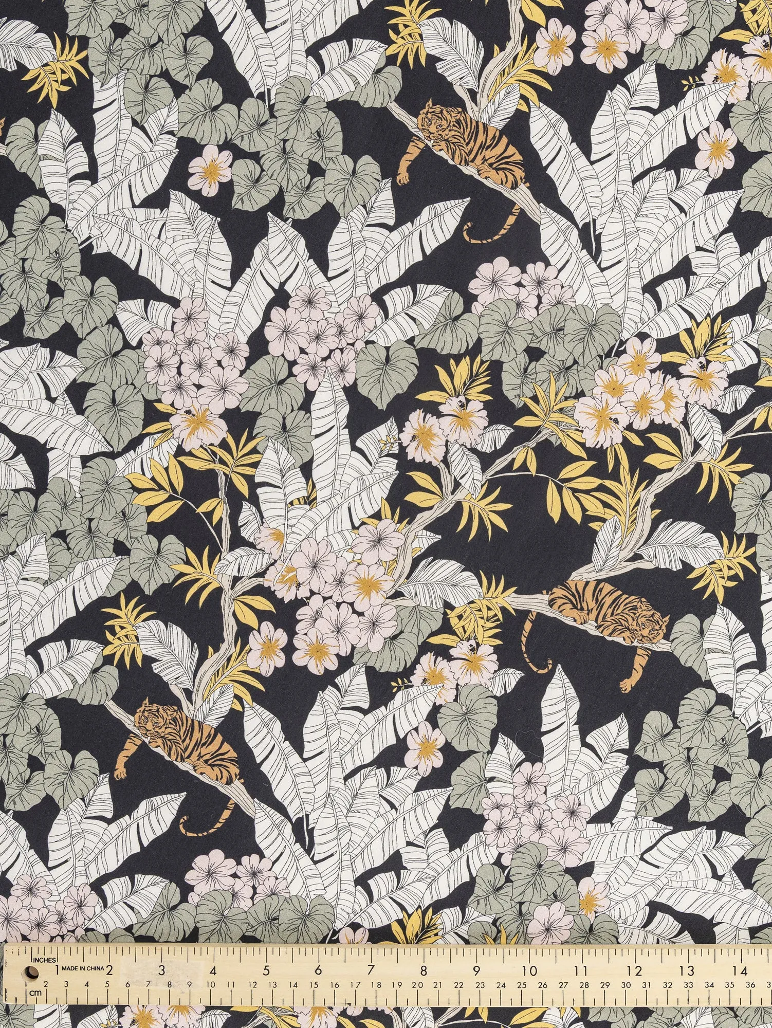 Tiger Floral Print Cotton Poplin - Black   Green   Pink