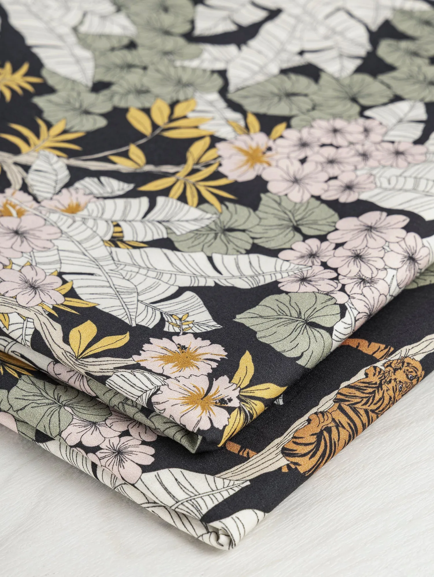 Tiger Floral Print Cotton Poplin - Black   Green   Pink