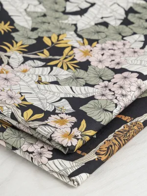 Tiger Floral Print Cotton Poplin - Black   Green   Pink