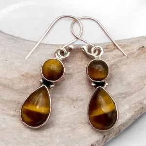 Tigers Eye Solid 925 Sterling Silver Earrings