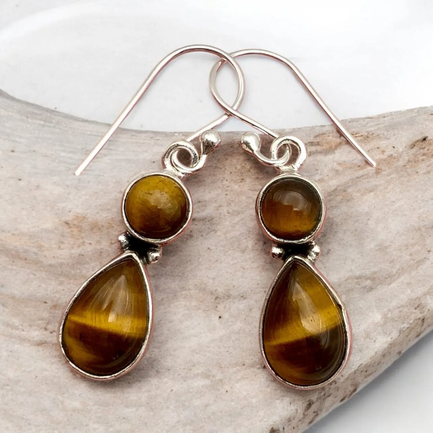 Tigers Eye Solid 925 Sterling Silver Earrings