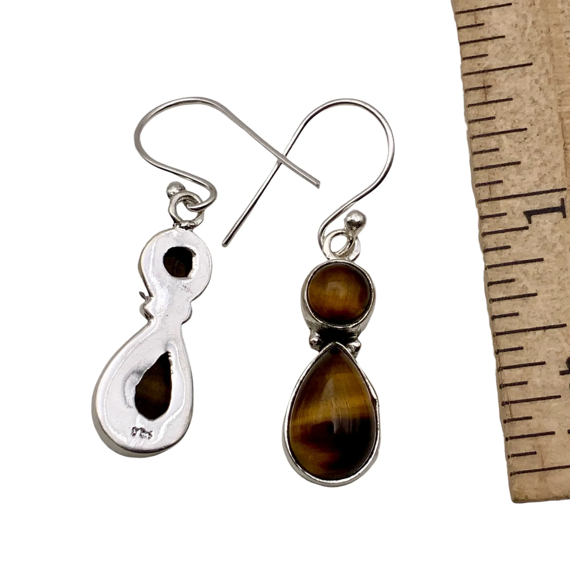 Tigers Eye Solid 925 Sterling Silver Earrings
