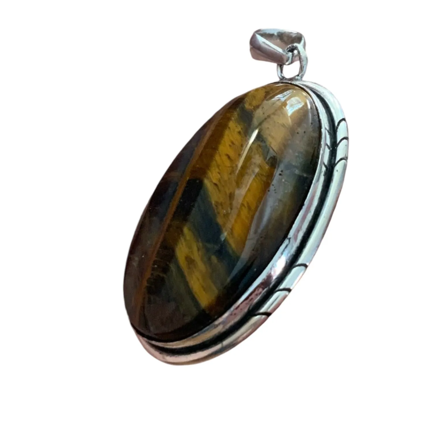 Tigers Eye Solid 925 Sterling Silver Pendant