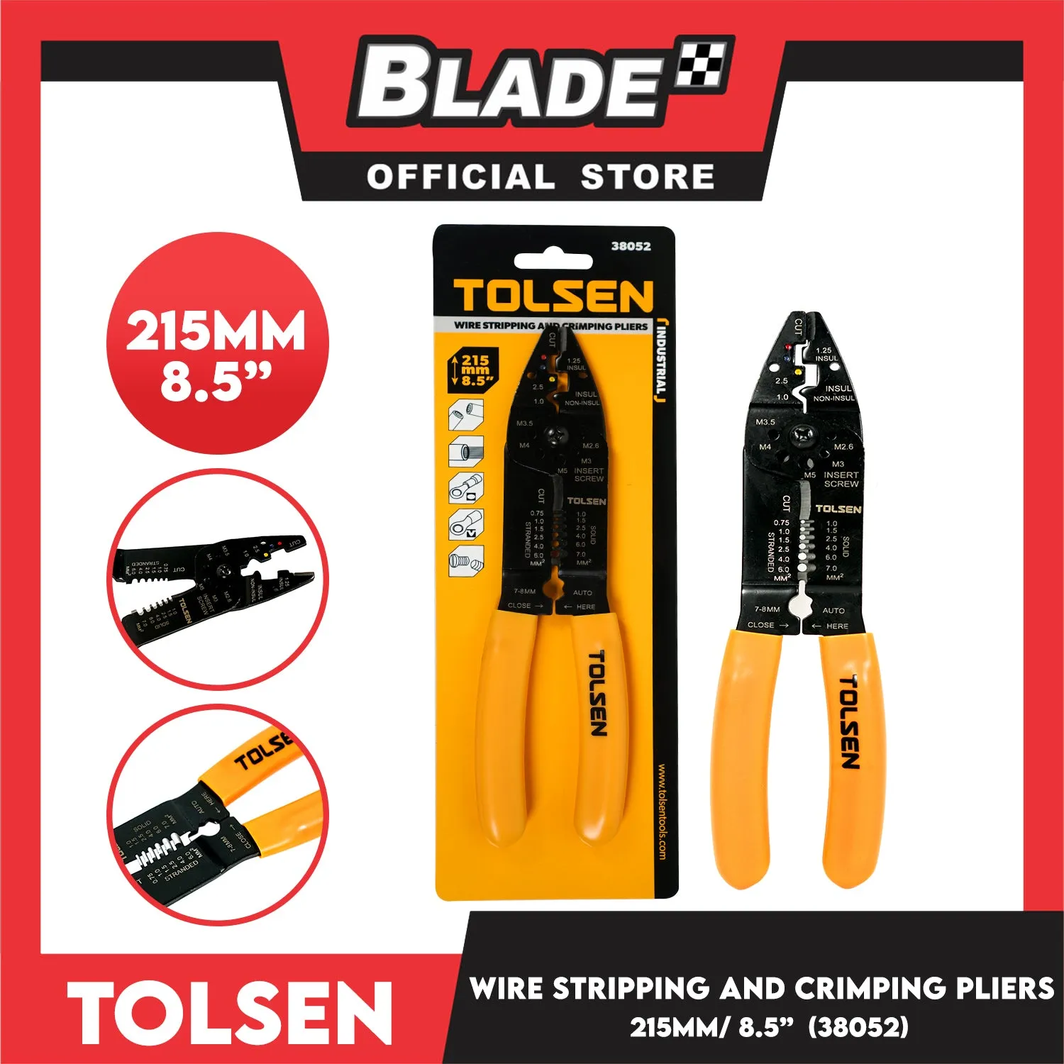 Tolsen Pliers Wire Stripping and Crimping 215mm 8.5' 38052