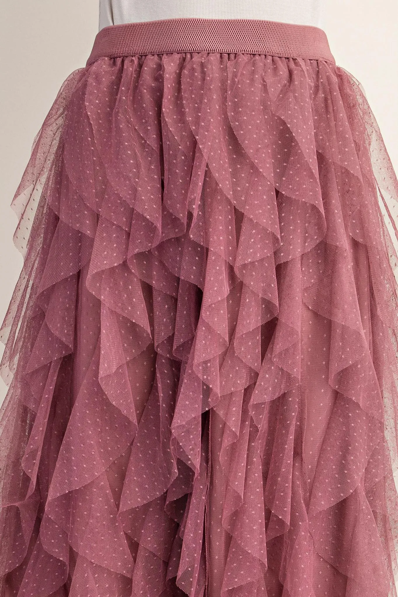 Tulle Ruffled Layered Midi Skirt - Dusty Rose
