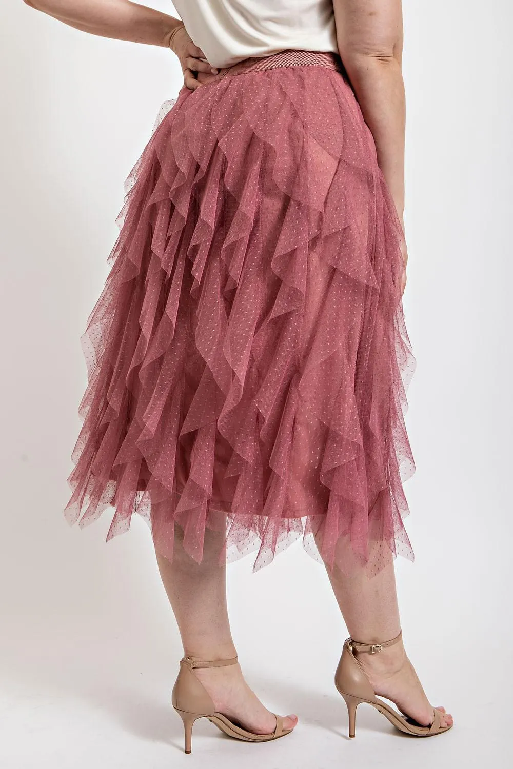 Tulle Ruffled Layered Midi Skirt - Dusty Rose