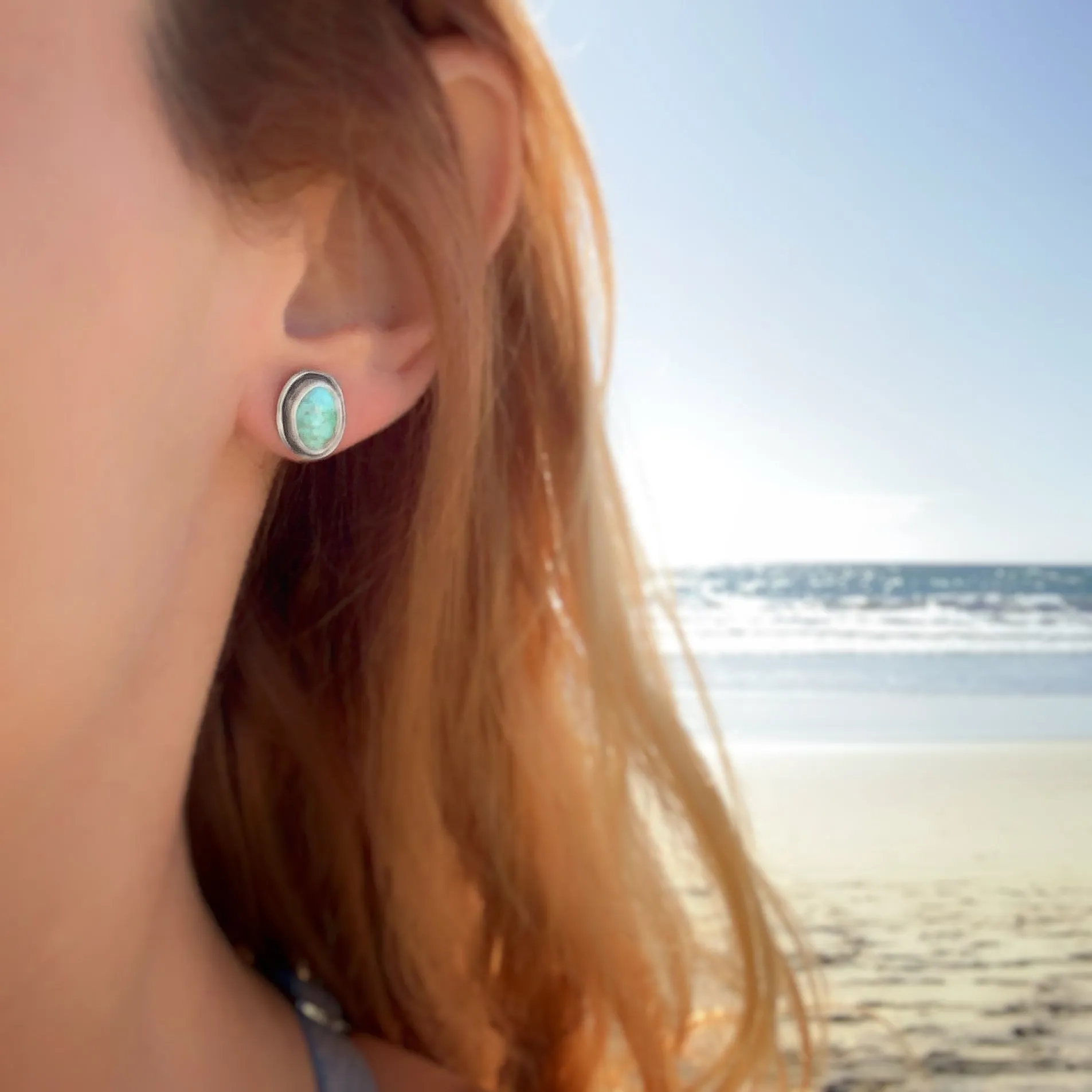 Turquoise studs with removable turquoise ear jackets