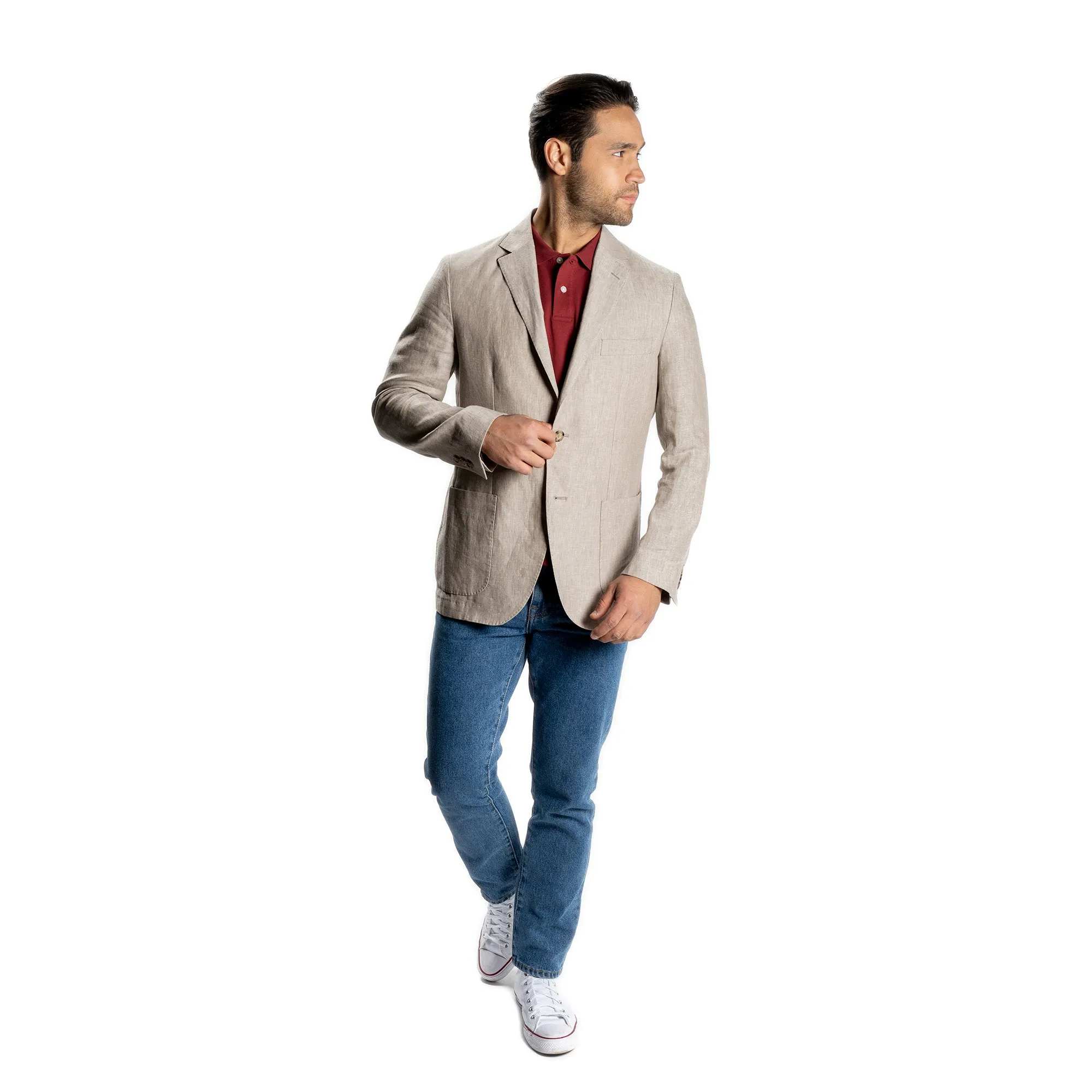 Unstructured Linen Jackets - Tan
