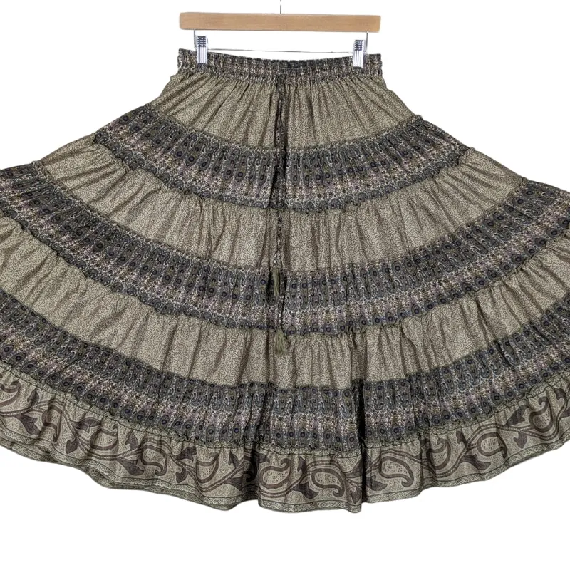 Up-Cycled Sari Elastic Band Tiered Skirt