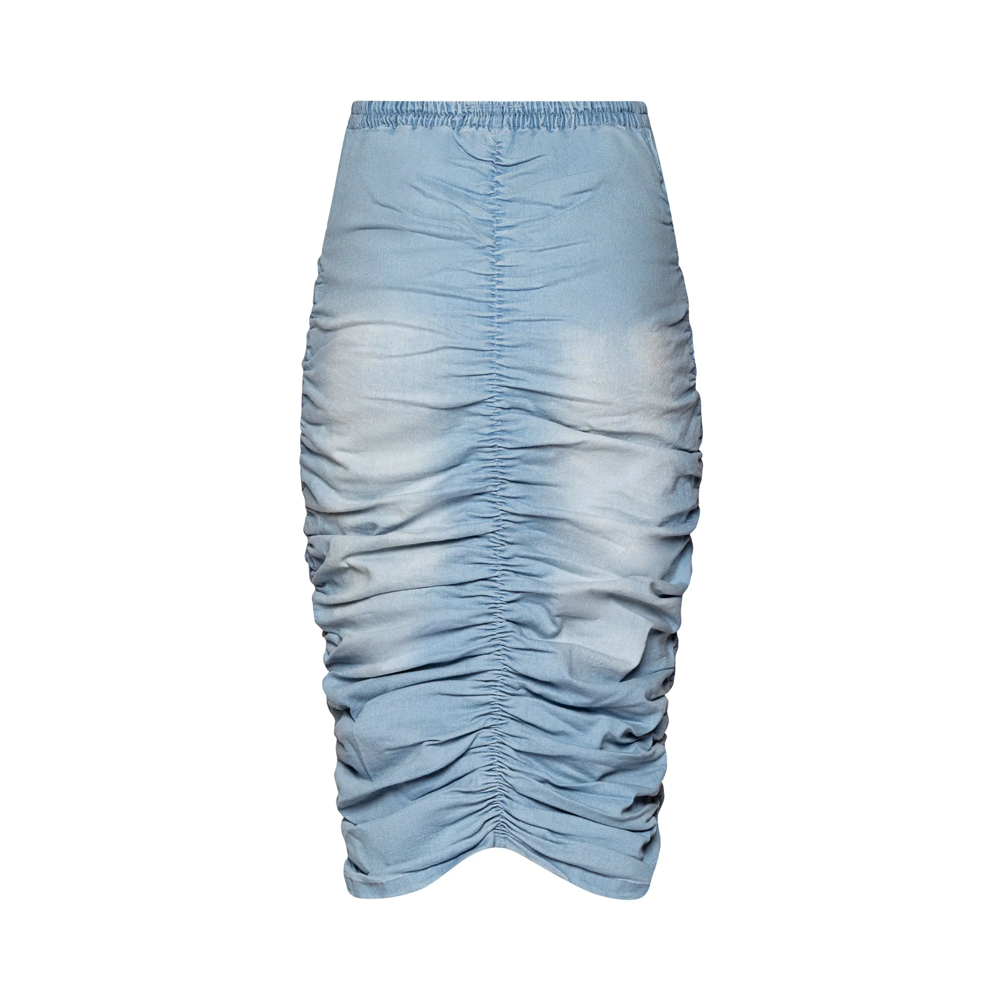 V Cut Ruched Denim Skirt