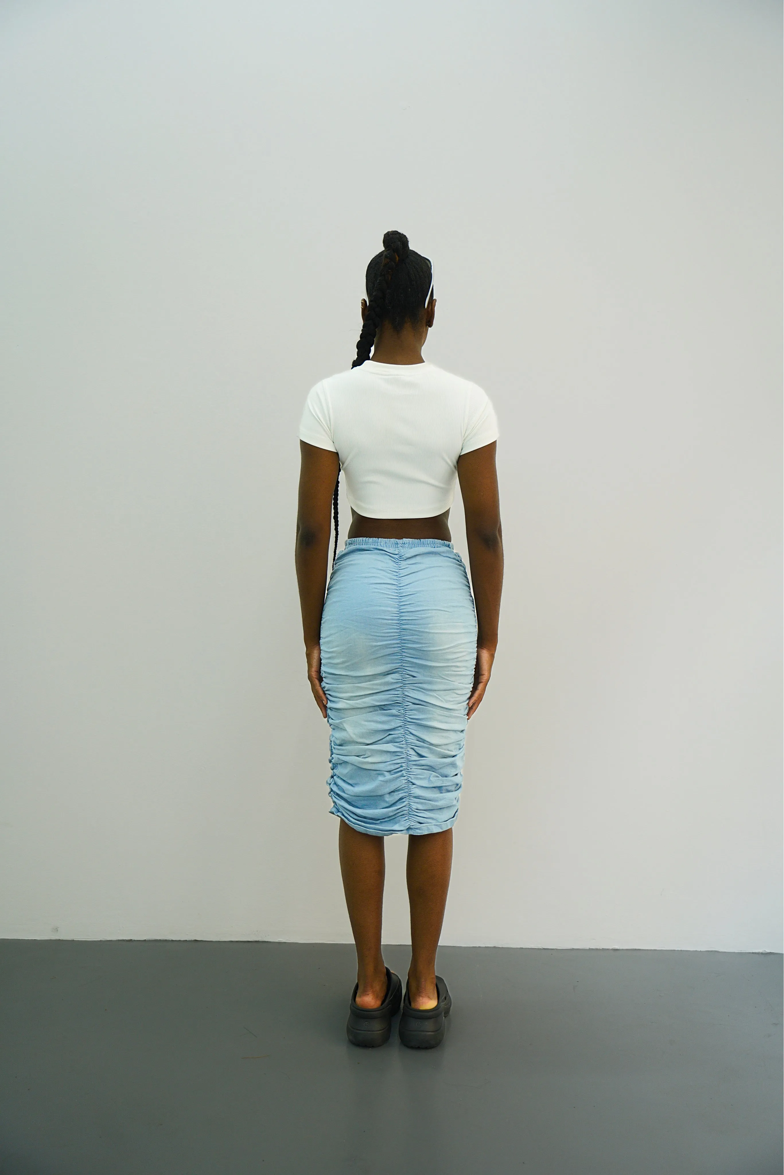 V Cut Ruched Denim Skirt
