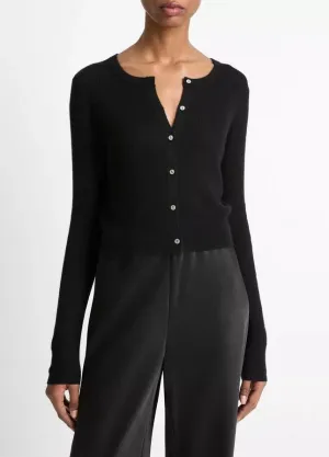 VINCE RIBBED CASHMERE SILK SLIM CARDIGAN