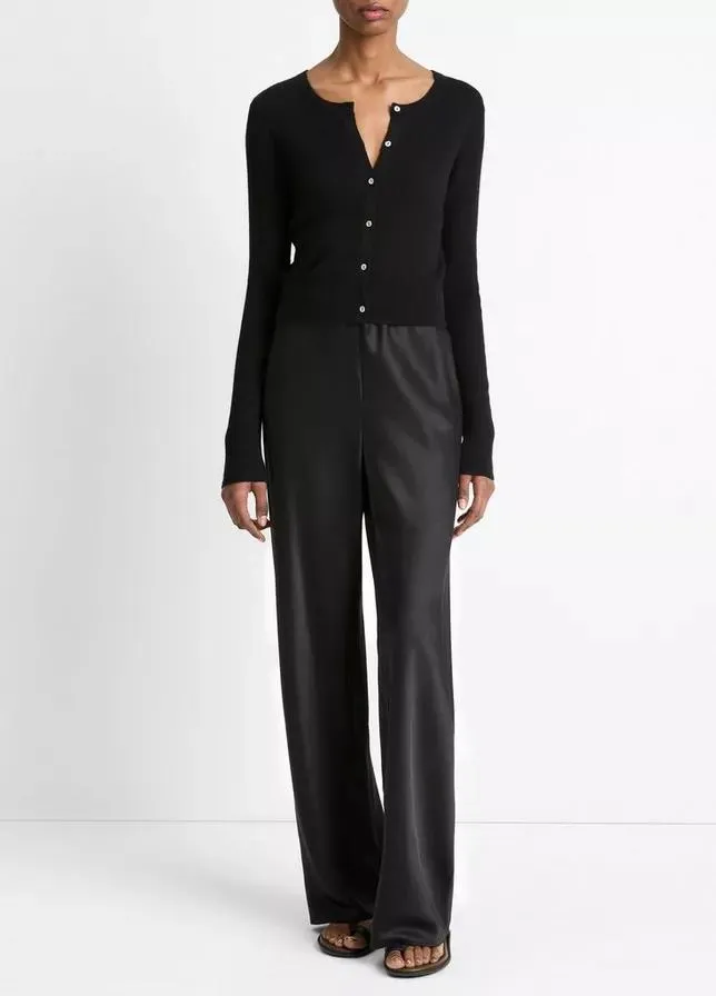 VINCE RIBBED CASHMERE SILK SLIM CARDIGAN